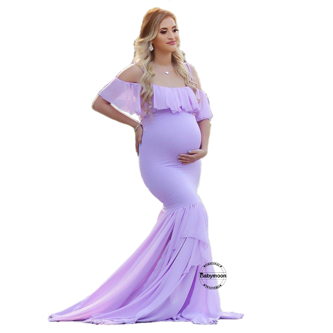 Babymoon Off Shoulder Maternity Gown Dress Purple
