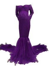 Load image into Gallery viewer, Babymoon Off Shoulder Maternity Gown Dress - Purple