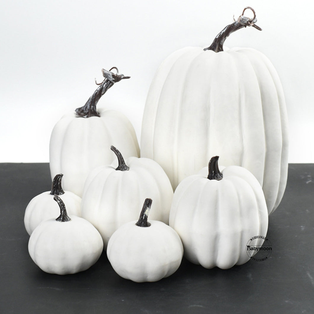 Babymoon Set of 7 Artificial Harvest Pumpkins | Halloween | Decorative | White