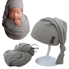 Load image into Gallery viewer, Babymoon Stretchable Baby Wrap & Knotty Cap New Born Photography Photoshoot Prop-Grey