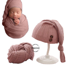 Load image into Gallery viewer, Babymoon Stretchable Baby Wrap & Knotty Cap New Born Photography Photoshoot Prop-Pink