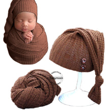 Load image into Gallery viewer, Babymoon Stretchable Baby Wrap & Knotty Cap New Born Photography Photoshoot Prop-Brown