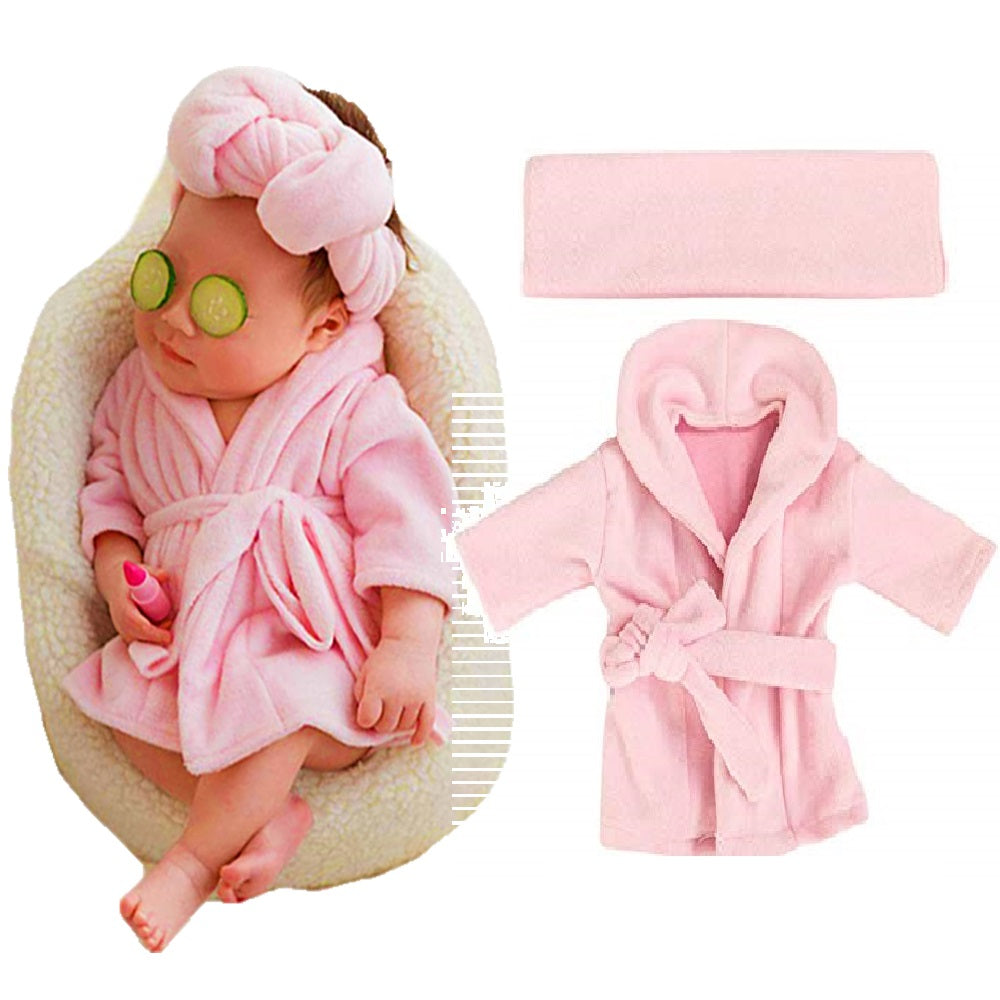 Babymoon Spa Bathrobe & Towel Set Newborn Photography Costume | Baby Gift Set | Pink
