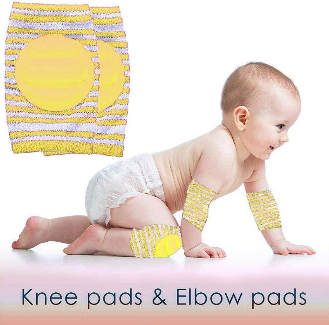 Babymoon Kids Padded Knee Pads for Crawling, Anti-Slip Stretchable Cotton - Yellow