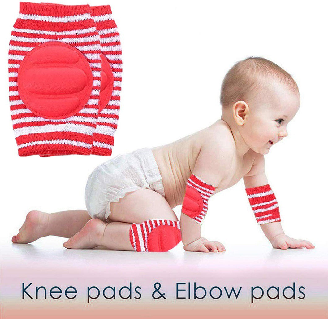 Babymoon Kids Padded Knee Pads for Crawling, Anti-Slip Stretchable Cotton - Red
