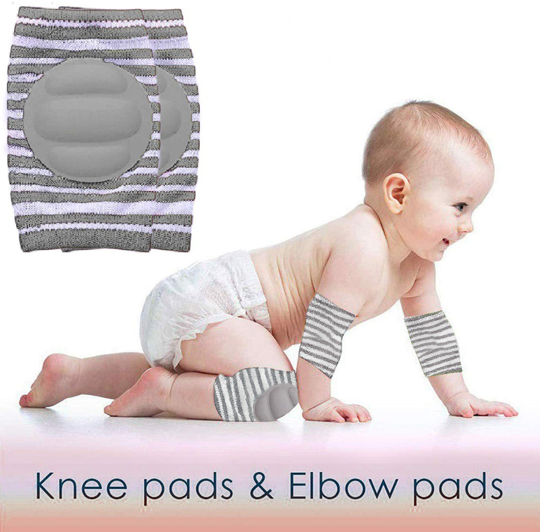 Babymoon Kids Padded Knee Pads for Crawling, Anti-Slip Stretchable Cotton - Grey