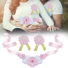 Load image into Gallery viewer, Babymoon Set of 3 Pregnant Mothers Maternity Belt with Mom & Dad Badges - Pink