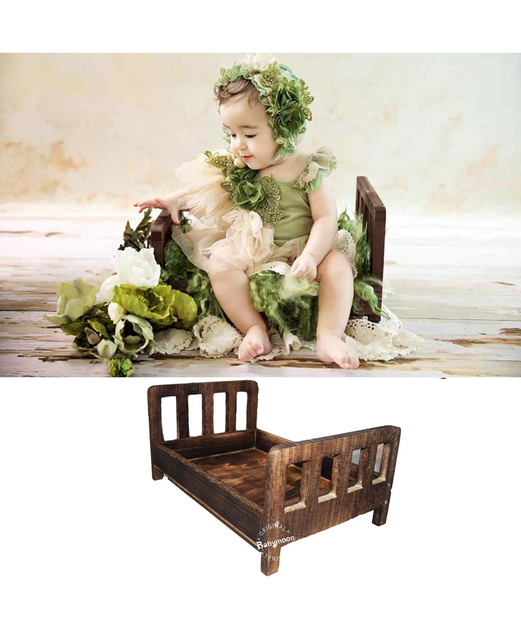 Babymoon Rustic Bed Wooden Properties Photoshoot Prop-Brown