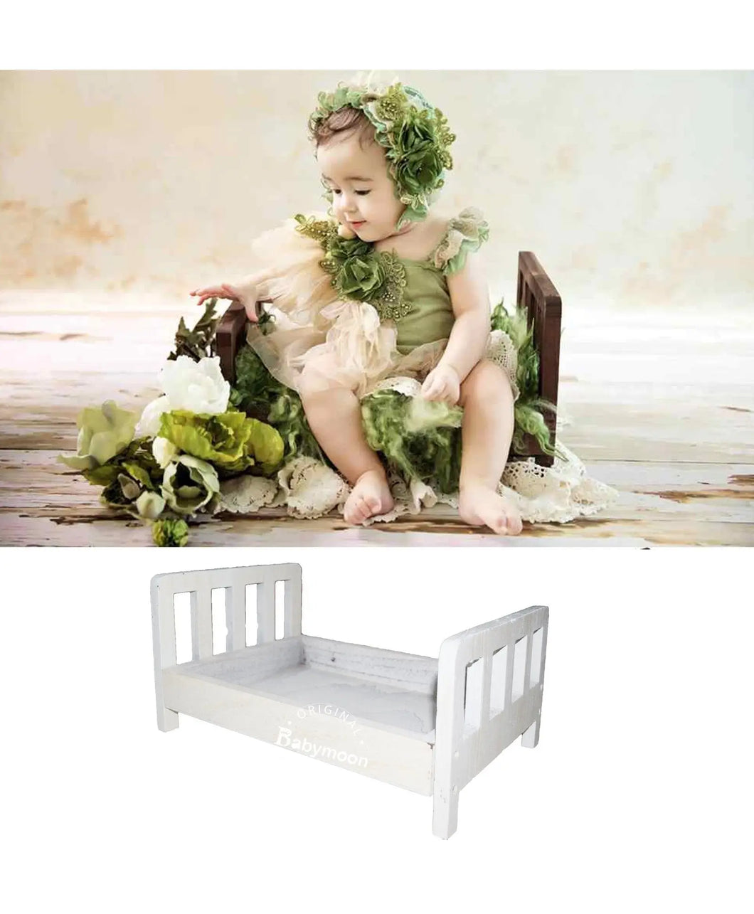 Babymoon Rustic Bed Wooden Properties Photoshoot Prop-White