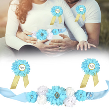 Load image into Gallery viewer, Babymoon Set of 3 Pregnant Mothers Maternity Belt with Mom &amp; Dad Badges - Light Blue
