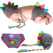 Load image into Gallery viewer, Babymoon Dinosaur Newborn Photography Crochet Outfit Costume - Grey