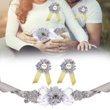 Load image into Gallery viewer, Babymoon Set of 3 Pregnant Mothers Maternity Belt with Mom &amp; Dad Badges - Grey
