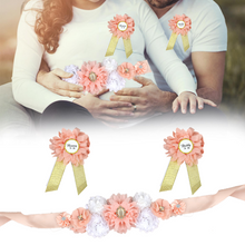 Load image into Gallery viewer, Babymoon Set of 3 Pregnant Mothers Maternity Belt with Mom &amp; Dad Badges - Peach
