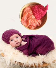 Load image into Gallery viewer, Babymoon Non Stretchable Baby Wrap & Cap New Born Photography Photohoot Prop-Peach