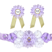 Load image into Gallery viewer, Babymoon Set of 3 Pregnant Mothers Maternity Belt with Mom &amp; Dad Badges - Purple

