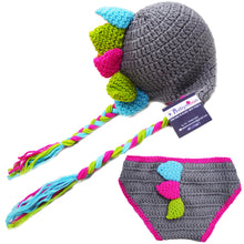 Load image into Gallery viewer, Babymoon Dinosaur Newborn Photography Crochet Outfit Costume - Grey