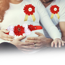 Load image into Gallery viewer, Babymoon Set of 3 Pregnant Mothers Maternity Belt with Mom & Dad Badges - Red