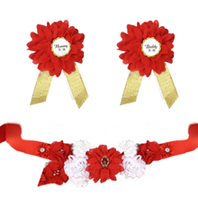 Load image into Gallery viewer, Babymoon Set of 3 Pregnant Mothers Maternity Belt with Mom &amp; Dad Badges - Red
