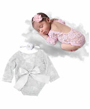 Load image into Gallery viewer, Babymoon Set of 2 | Lace Romper with Hairband Photoshoot Props Costume | 0-1 Month | White