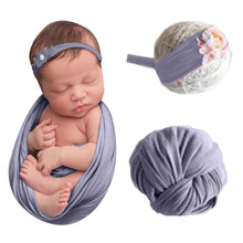 Load image into Gallery viewer, Babymoon Jersey Stretchable Baby Photography Shoot Wrap Cloth With Hairband - Purple