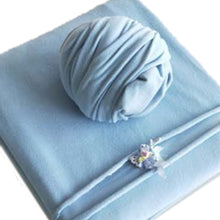 Load image into Gallery viewer, Babymoon ( Set of 3 ) Jersey Stretcheable Baby Photography Shoot Bean Bag Layer,Hairband And Wrap-Light Blue