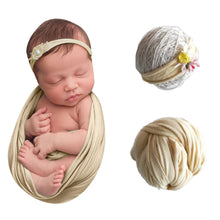 Load image into Gallery viewer, Babymoon Jersey Stretchable Baby Photography Shoot Wrap Cloth With Hairband - Yellow