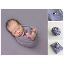 Load image into Gallery viewer, Babymoon ( Set of 3 ) Jersey stretchable Baby Photography Shoot Bean Bag Layer,Hairband And Wrap-Purple
