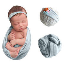Load image into Gallery viewer, Babymoon Jersey Stretchable Baby Photography Shoot Wrap Cloth With Hairband - Green