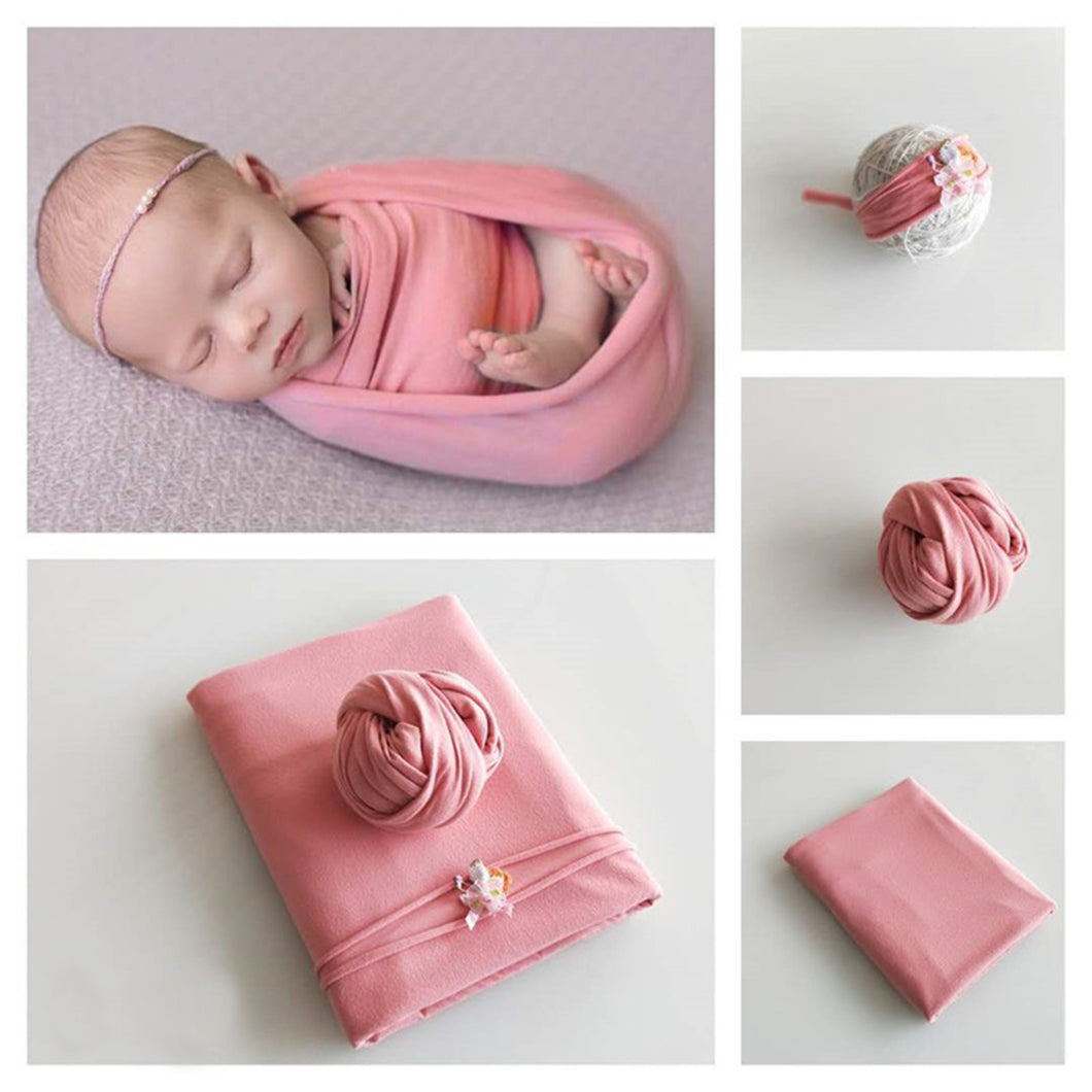 Babymoon ( Set of 3 ) Jersey stretchable Baby Photography Shoot Bean Bag Layer,Hairband And Wrap-Pink