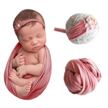 Load image into Gallery viewer, Babymoon Jersey Stretchable Baby Photography Shoot Wrap Cloth With Hairband - Pink