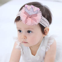 Load image into Gallery viewer, Babymoon | Set of 3 | Designer Princess Baby Girl’s Headbands | Hair Accessories | Crown Pink  | Bow Pink | Bow White
