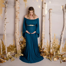 Load image into Gallery viewer, Babymoon Long Sleeve Long Tail Stretchable Maternity Gown Dress | Navy Blue
