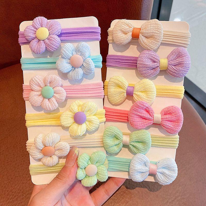 Babymoon Set of 12 | Baby Girl’s Ponytail Pastel Flower & Bow Kids Hairband Rings | Fashion Hair Accessories
