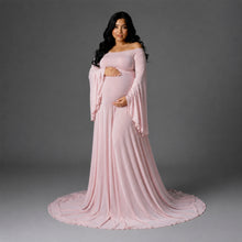 Load image into Gallery viewer, Babymoon Long Sleeve Long Tail Stretchable Maternity Gown Dress | Pink
