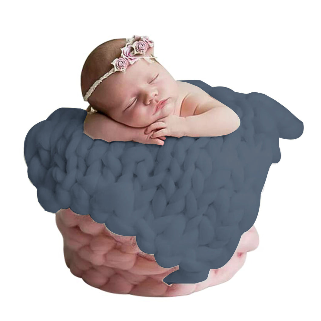 Babymoon Marino Wool Knit Throw Basket Filler Blanket Baby Photography Photoshoot Props | Navy Blue