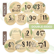 Load image into Gallery viewer, Babymoon Wooden 7pc Double Sided Monthly Baby Milestone Cards | Baby Growth Cards | Monthly Cards | Baby Shower Gifts
