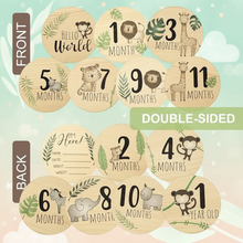 Load image into Gallery viewer, Babymoon Wooden 7pc Double Sided Monthly Baby Milestone Cards | Baby Growth Cards | Monthly Cards | Baby Shower Gifts
