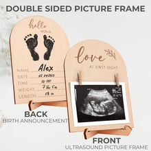 Load image into Gallery viewer, Babymoon Double-Sided Wooden Sign for Pregnancy &amp; Birth Announcement Ultrasound Picture Photo Frame | Nursery Home Décor | Baby Reveal Sign | Baby Shower Gift | Baby Photography Props
