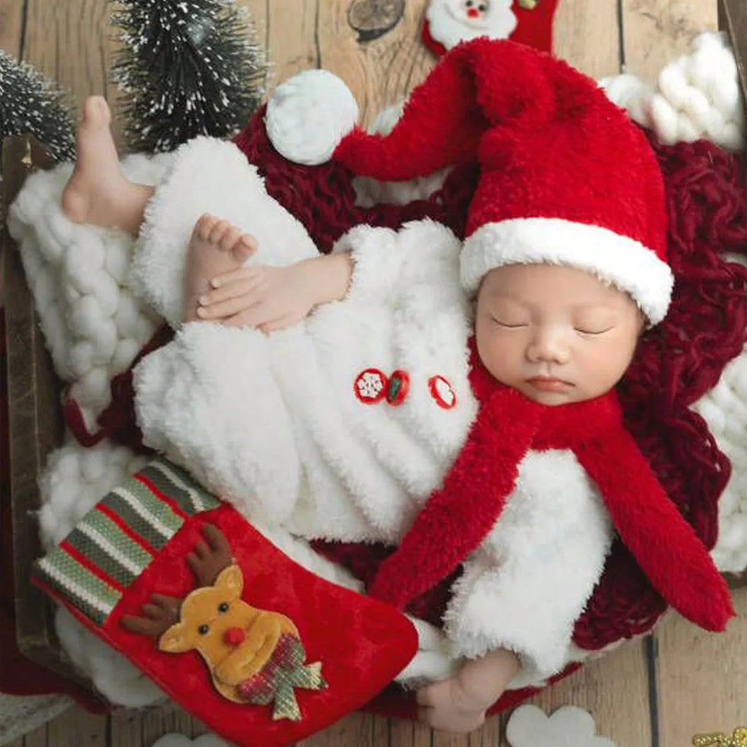 Babymoon Set of 3 | Baby Bodysuit, Scarf & Cap Christmas Costume | Baby Photoshoot Props | 0-1 Month