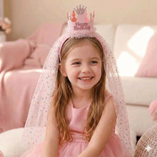Load image into Gallery viewer, Babymoon Princess Birthday Party Girls Crown Headband with Veil | Hair Accessories | 3-8 Yrs
