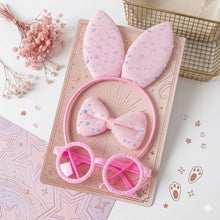 Load image into Gallery viewer, Babymoon Set of 3 | Rabbit Ears Baby Girls Kids Headband, Bow Hairclip, Round Sunglasses | Hair Accessories | Baby Gift Set | Pink | 3-8 Yrs
