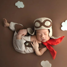 Load image into Gallery viewer, Babymoon Set of 3 | Avaitor Costume | Suspender, Hat, Scarf | Baby Photoshoot Props | 0-1 Month
