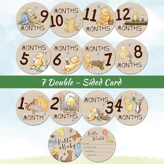 Babymoon Wooden 7pc Double Sided Monthly Baby Milestone Cards | Baby Growth Cards | Monthly Cards | Baby Shower Gifts