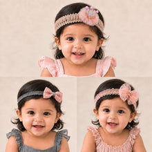 Load image into Gallery viewer, Babymoon | Set of 3 | Designer Princess Baby Girl’s Headbands | Hair Accessories | Crown Pink  | Bow Pink | Bow White

