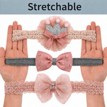 Load image into Gallery viewer, Babymoon | Set of 3 | Designer Princess Baby Girl’s Headbands | Hair Accessories | Crown Pink  | Bow Pink | Bow White
