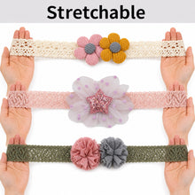 Load image into Gallery viewer, Babymoon | Set of 3 | Designer Princess Baby Girl’s Headbands | Hair Accessories | Flower Yellow  | Star Blue | Round Grey
