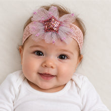 Load image into Gallery viewer, Babymoon | Set of 3 | Designer Princess Baby Girl’s Headbands | Hair Accessories | Flower Yellow  | Star Blue | Round Grey
