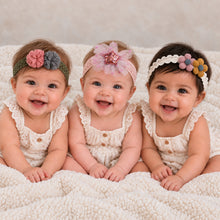 Load image into Gallery viewer, Babymoon | Set of 3 | Designer Princess Baby Girl’s Headbands | Hair Accessories | Flower Yellow  | Star Blue | Round Grey
