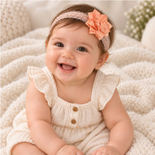 Load image into Gallery viewer, Babymoon | Set of 3 | Designer Princess Baby Girl’s Headbands | Hair Accessories | Flower Peach | White Flower

