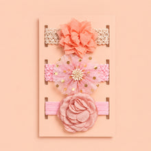 Load image into Gallery viewer, Babymoon | Set of 3 | Designer Princess Baby Girl’s Headbands | Hair Accessories | Flower Peach | White Flower
